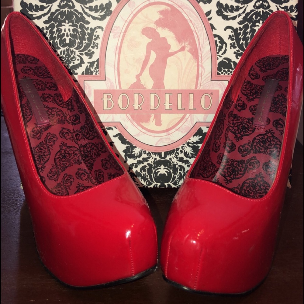 Red platform stilettos
